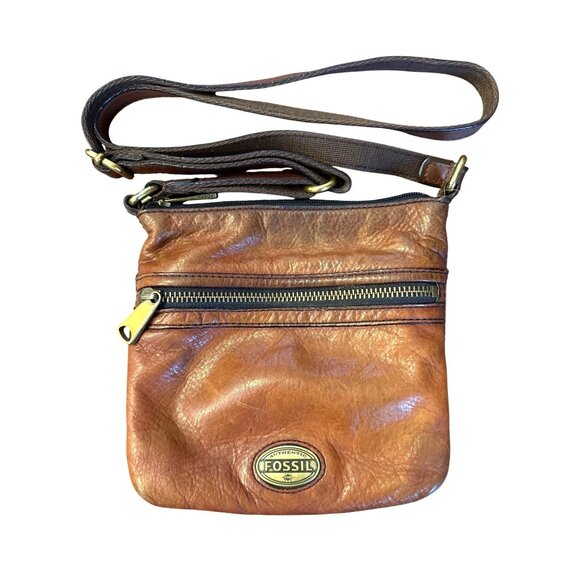 Fossil Handbags - Fossil Genuine Leather Crossbody Bag Brown Soft Cowhide Purse Minimalist Travel